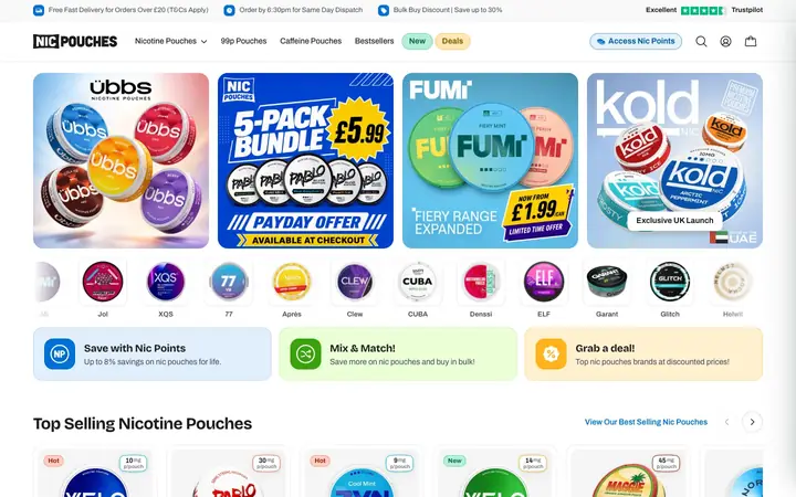 Nic Pouches website on desktop