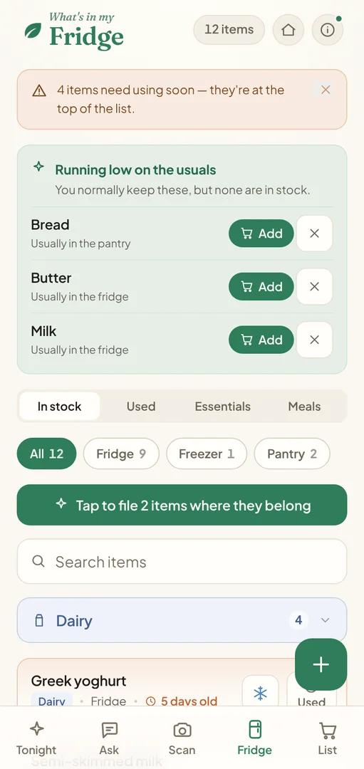 What’s in my Fridge on a phone: what needs using soon